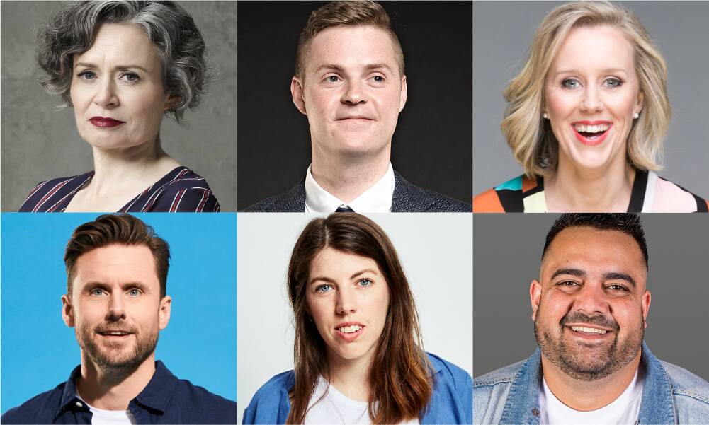 SUPER SIX: Judith Lucy, Tom Ballard, Claire Hooper. Dave Thornton, Alex Ward and Dane Simpson will perform at Grapes of Mirth at Brown Brothers on Saturday.
