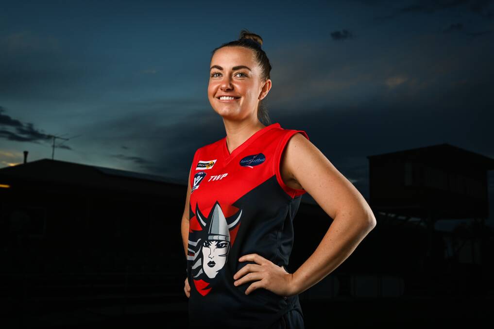 RED AND BLUE: Wodonga Raiders female football president Skye Burgess was rapt with the Raiders Women's Club Day on Saturday. The Raider women defeated Wangaratta Rovers by 35 points. Picture: MARK JESSER