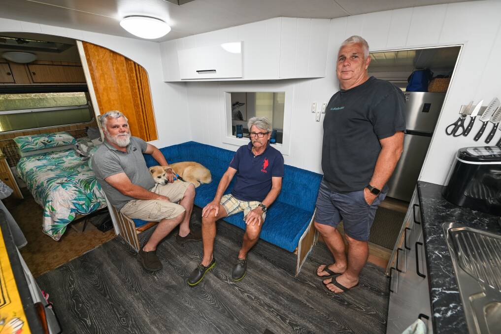 Long-time annual campers at Bright Holiday Park David Fisher, with his dog Kuma, Paul Stewart and Rodney Fisher are fighting to maintain their annual sites after being told their contracts would not be renewed for 2024. Picture by Mark Jesser