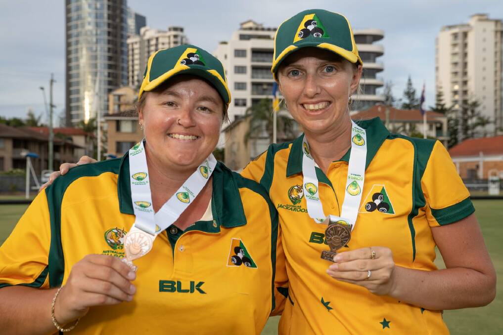 WELL PLAYED: Corowa Civic's Dawn Hayman combined well with Kelsey Cottrell to win bronze in the pairs at the Multi-Nations Invitational. Picture: BOWLS AUSTRALIA