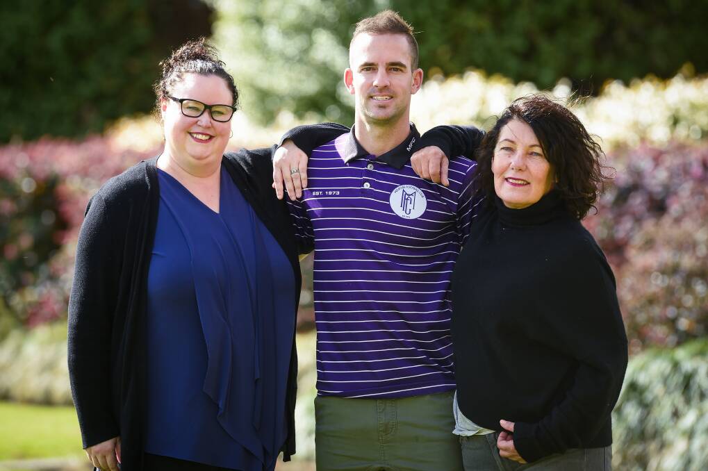 MAJOR SUPPORT: Melrose committe member Bethany Seidel and senior coach Kade Rixon with Survivors of Suicide and Friends founder Annette Baker. Picture: MARK JESSER