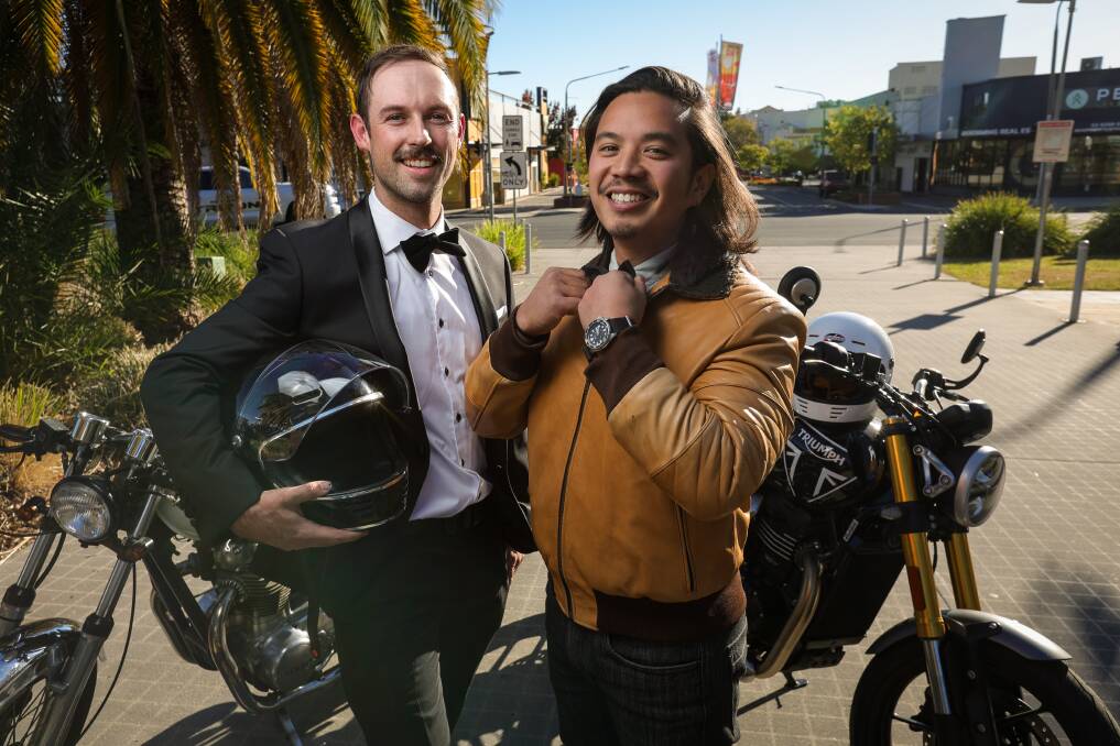 Riley Payne and Kim Blanza look the part as they prepare for Albury's second Distinguished Gentleman's Ride on Sunday, May 19. Picture by James Wiltshire