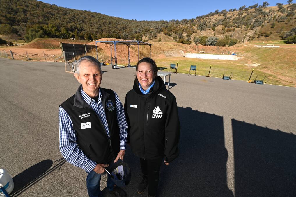 EXCITING: SSAA Biathlon Wodonga president Bob Cranage and Disabled Wintersport Australia chief executive Jenni Cole catch up on the Border to discuss plans for the future of Wodonga's SSAA range. Picture: MARK JESSER