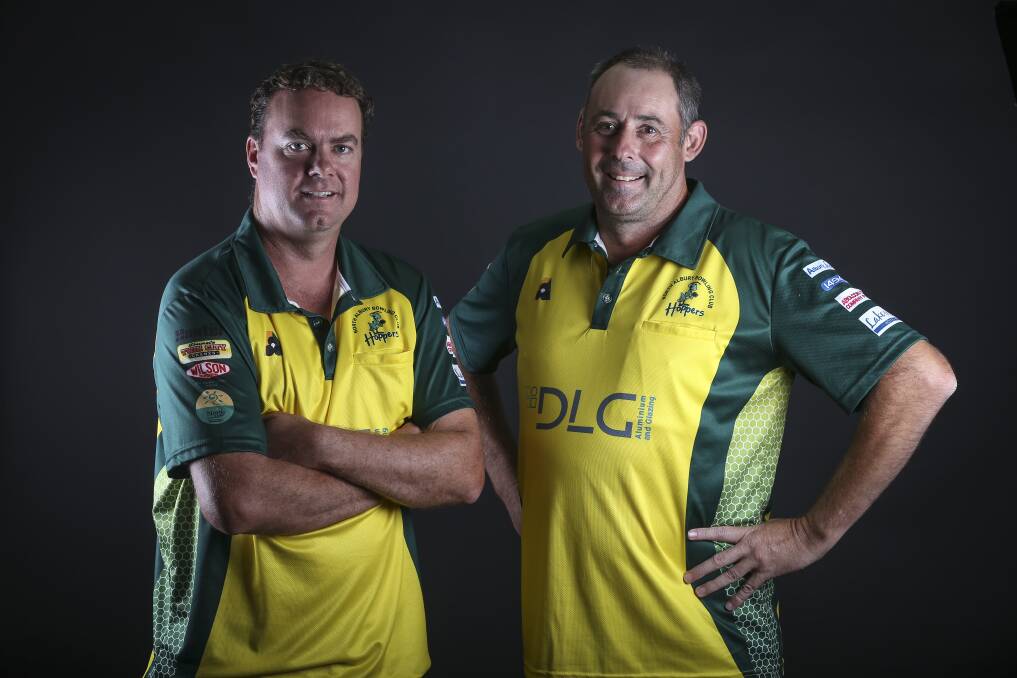 WE'RE READY: Stephen Broad and Steve Martini show off the modern North Albury uniform ahead of the weekend's finals. Picture: JAMES WILTSHIRE