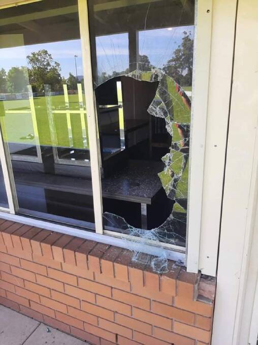DAMAGED: Vandals smashed a window to gain entry to the Albury Cricket Club rooms at Billson Park. 
