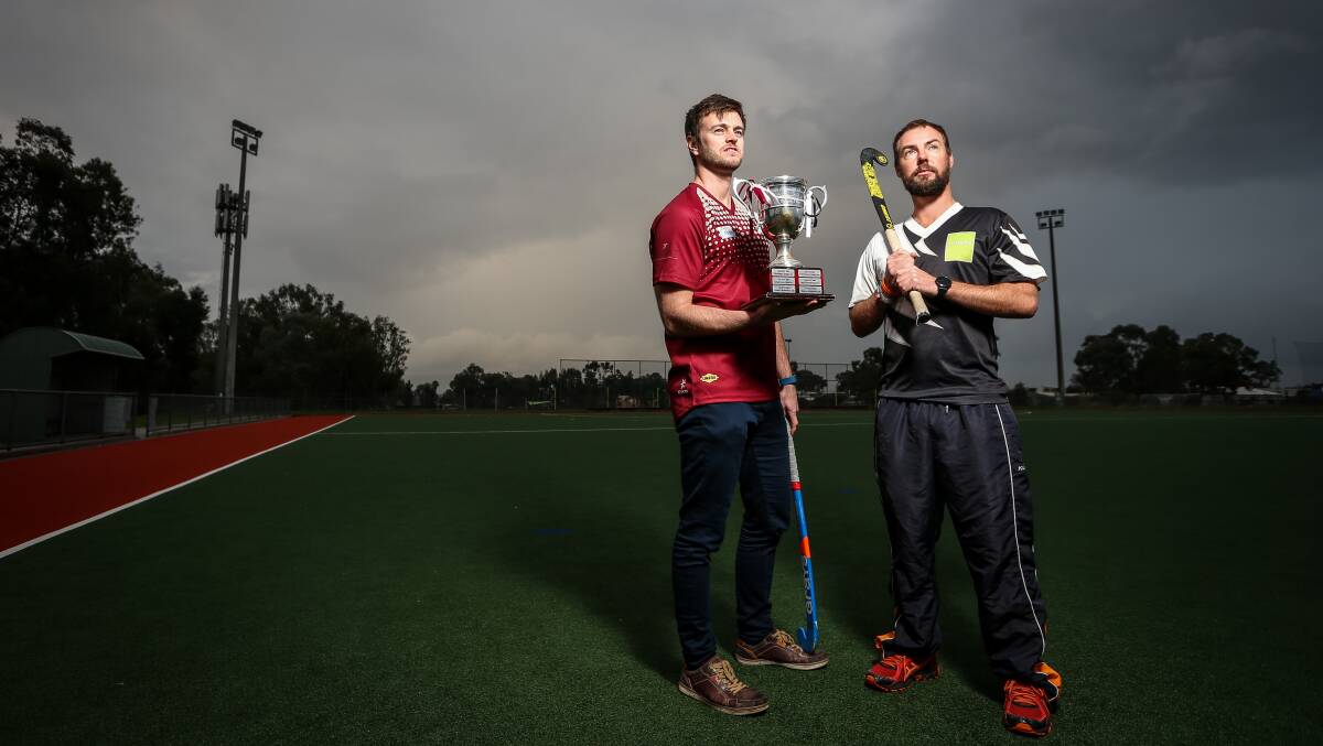 CAUSE CLOSE TO HOME: Wodonga's Marc Chandler, the son of the late Dave Chandler, and Magpies' Jeremy Maggs will both line up in Sunday's Dave Chandler Cup at Wodonga Hockey Centre. Picture: JAMES WILTSHIRE