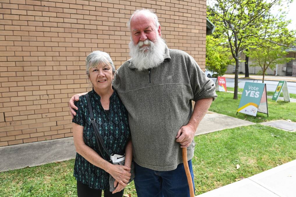 Wodonga couple Nina and Henry de Kruiff cast their votes for the Indigenous Voice to Parliament referendum on Monday, October 2. Picture by Mark Jesser