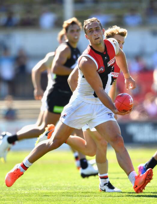 IN THE MIX: Luke Dunstan is one of many young stars looking to cement their spot in the St Kilda midfield in 2017. Dunstan will use Sunday's JLT Community Series match against Sydney at Lavington Oval as an opportunity to gain selection for round one. PICTURE: QUINN ROONEY/GETTY IMAGES