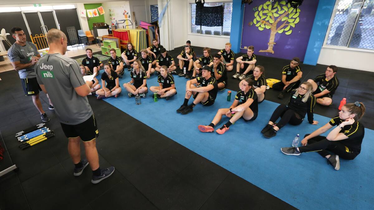 Students gathered at Wodonga Sports and Leisure Centre on Tuesday for day one of the Richmond Institute of Sports Leadership on the Border. Picture: KYLIE ESLER