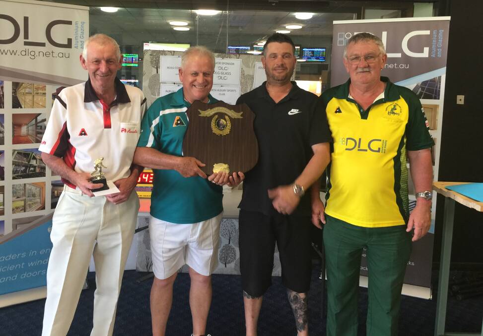 LEADING TRIO: Ian Doolan, John Dawson and David Doolan (right) were presented the inaugural Allen 'Salty' Ross Memorial Shield by Garth Ross, son of the late Allen Ross.