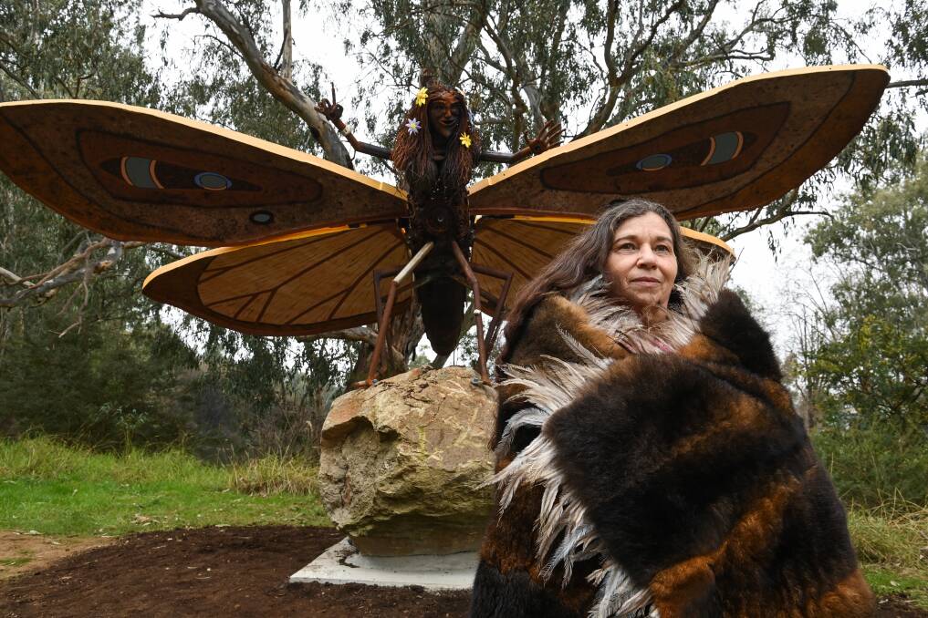 STORYTELLER: Artist Treahna Hamm with her Myee sculpture, which features among the displays on Crossing Place Trail. Picture: MARK JESSER