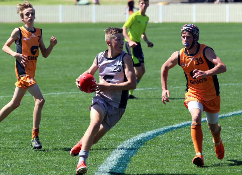 YOUNG GUN: Lavington's Ethan Semple in action for Giants Grey under-14s at the State Zone Trials at Albury Sportsground. Picture: MATTHEW OLSEN 