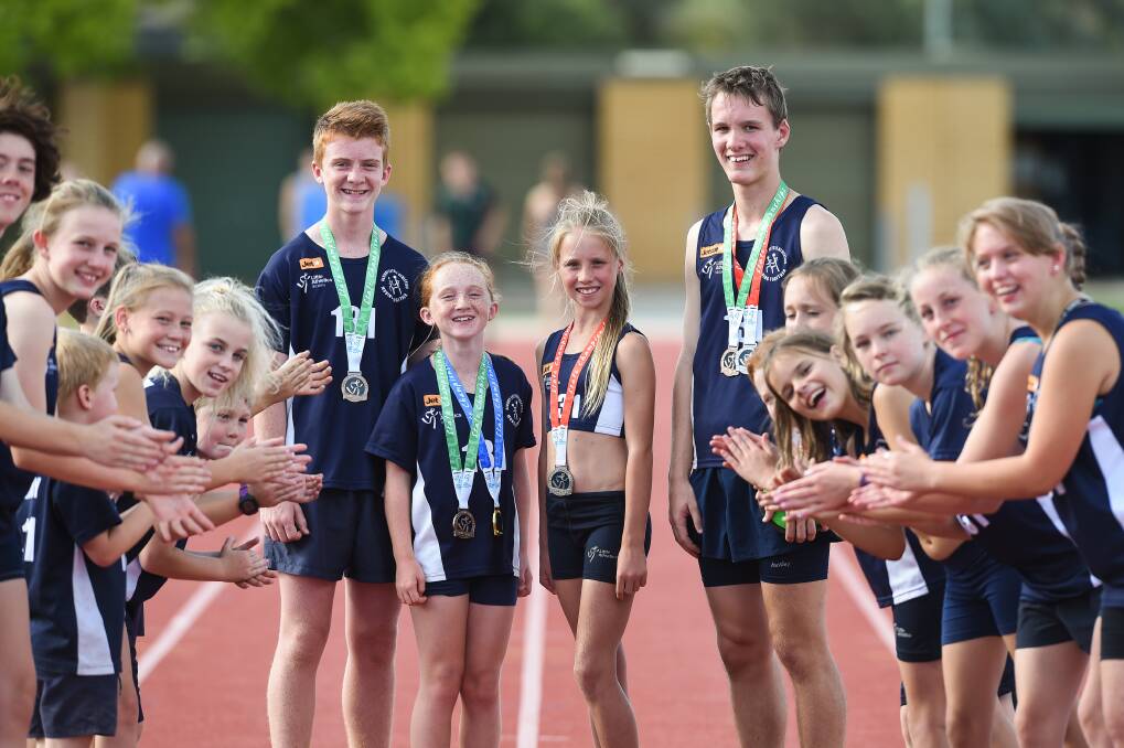 WELL DONE: Albury Athletics Club's Victorian medallists Ethan Talbot, Mikayla Talbot, Scarlet Galvin and Mitchall Anderson performed brilliantly. Picture: MARK JESSER