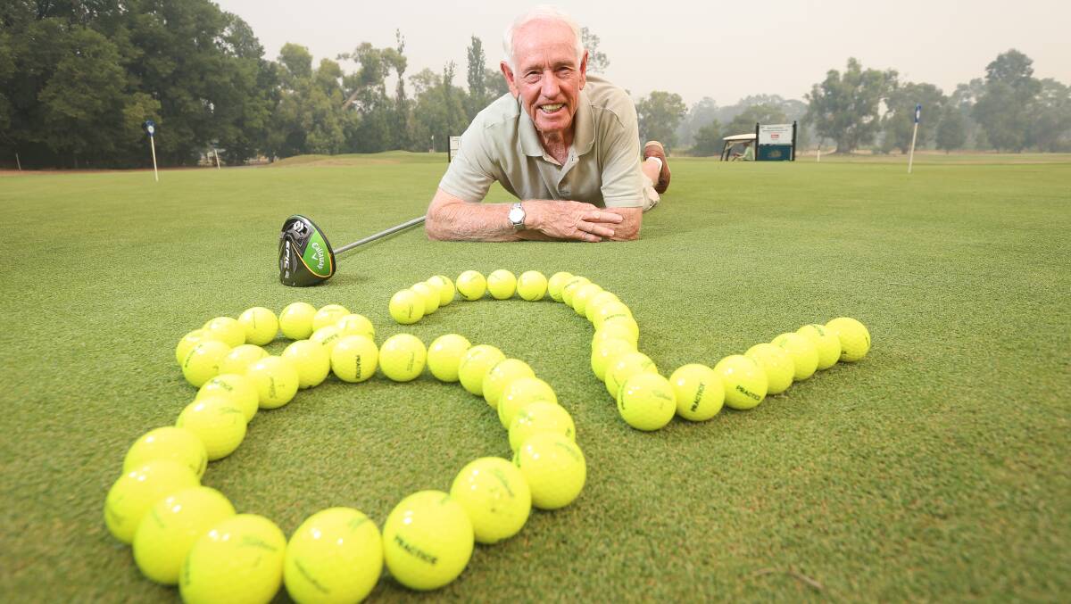 EIGHTY-TWO AND LOVING IT: Wodonga's Max Mueller shot his age for the first time. He fired a birdie and eight pars. Picture: JAMES WILTSHIRE