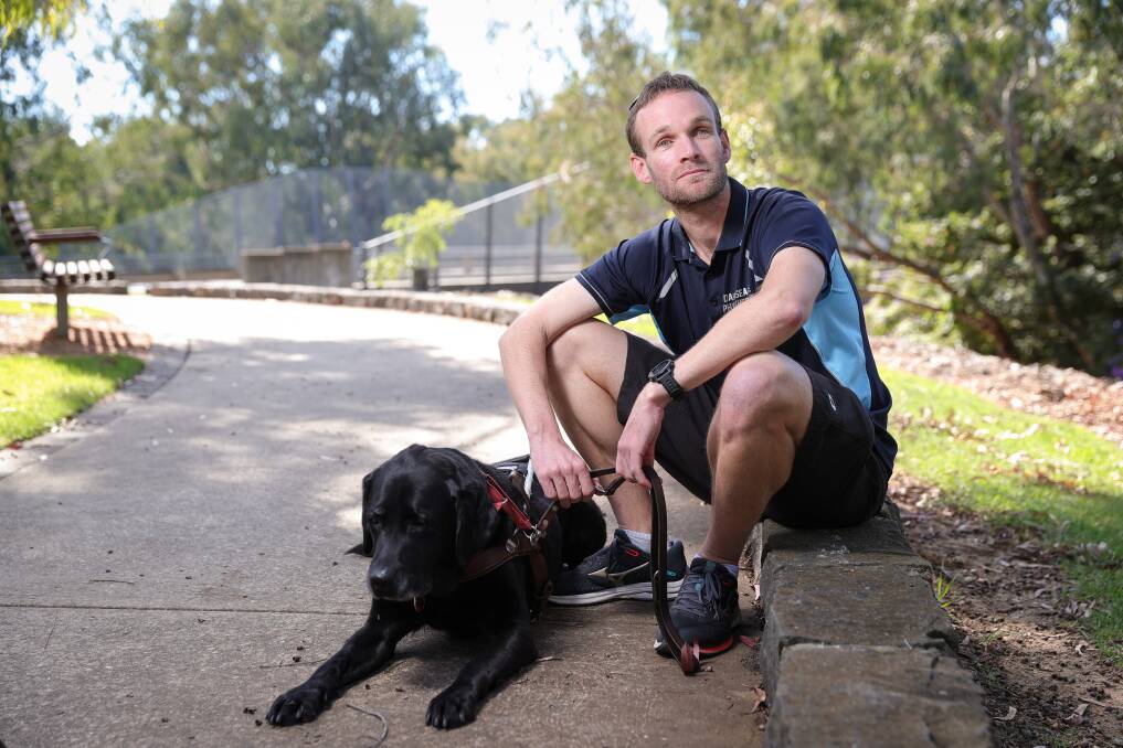 TRANSPERANCY: Albury physiotherapist Daniel Searle, with his guide dog Frodo, believes the party who commits to an anti-corruption commission will win a lot of votes. Picture: JAMES WILTSHIRE