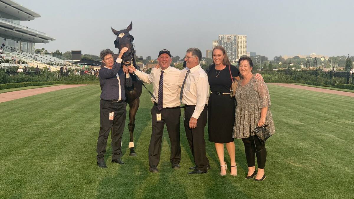 CITY SUCCESS: Albury trainer Donna Scott (left) with Lord Von Costa and his connections after the win at Flemington on Saturday.