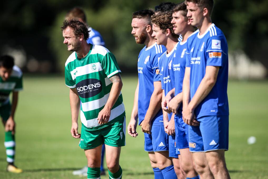 BACK IN GREEN: After a season at Murray United, Aidan Rees has returned to his home club Albury United and featured in their Andronicos Cup side on Sunday. Picture: JAMES WILTSHIRE