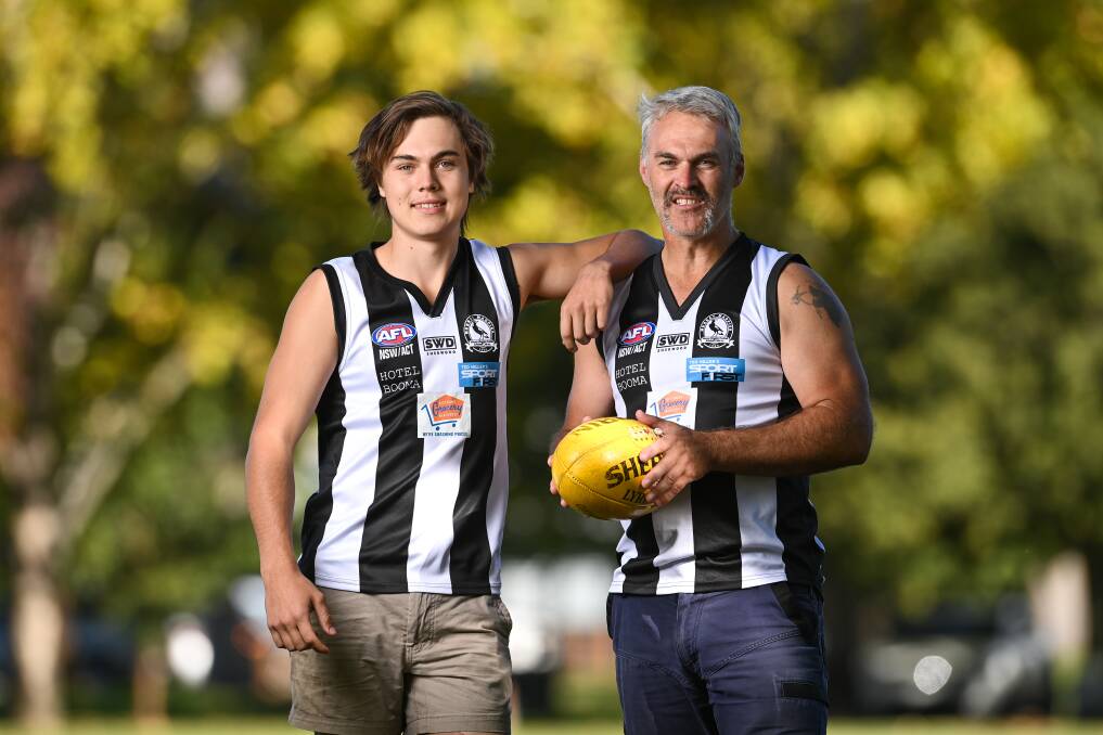 SPECIAL OCCASION: Spencer Jones is rapt to get the chance to play alongside his father, Steve, when Murray Magpies face Culcairn at Urana Road Oval on Saturday. Picture: MARK JESSER