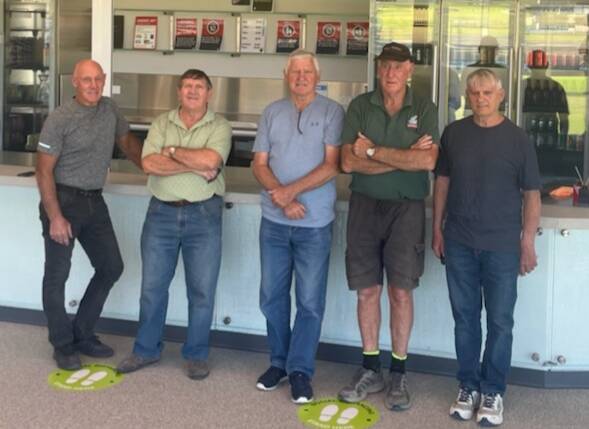 CATCHING UP: Lavington 1971 premiership players Wayne Styles, Laurie Mongan, Bob Thomas, Graham O'Brien and Bill Thomas are excited for Saturday's 50-year reunion. 