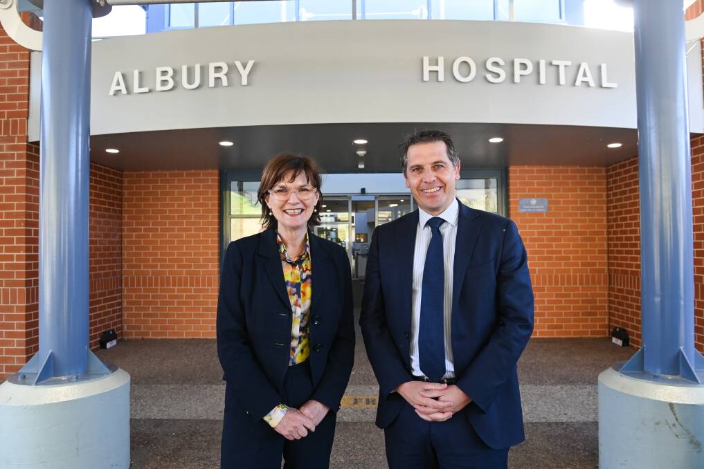 Victorian and NSW Health Ministers Mary-Anne Thomas and Ryan Park outside Albury hospital in September 2023. Picture by Mark Jesser