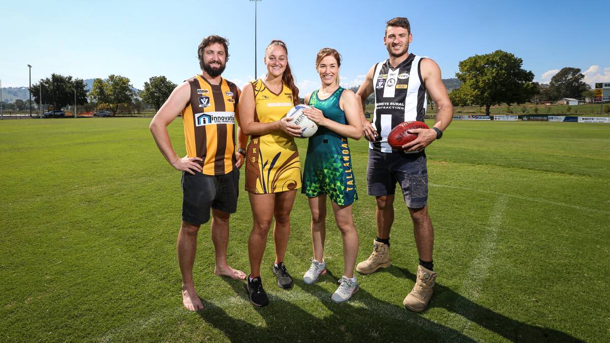 GAME ON: Kiewa-Sandy Creek's Callum Turner and Georgia Attree will clash with Tallangatta's Kellie Green and Kaine Parsons under lights at Tangambalanga on Saturday. Picture: JAMES WILTSHIRE
