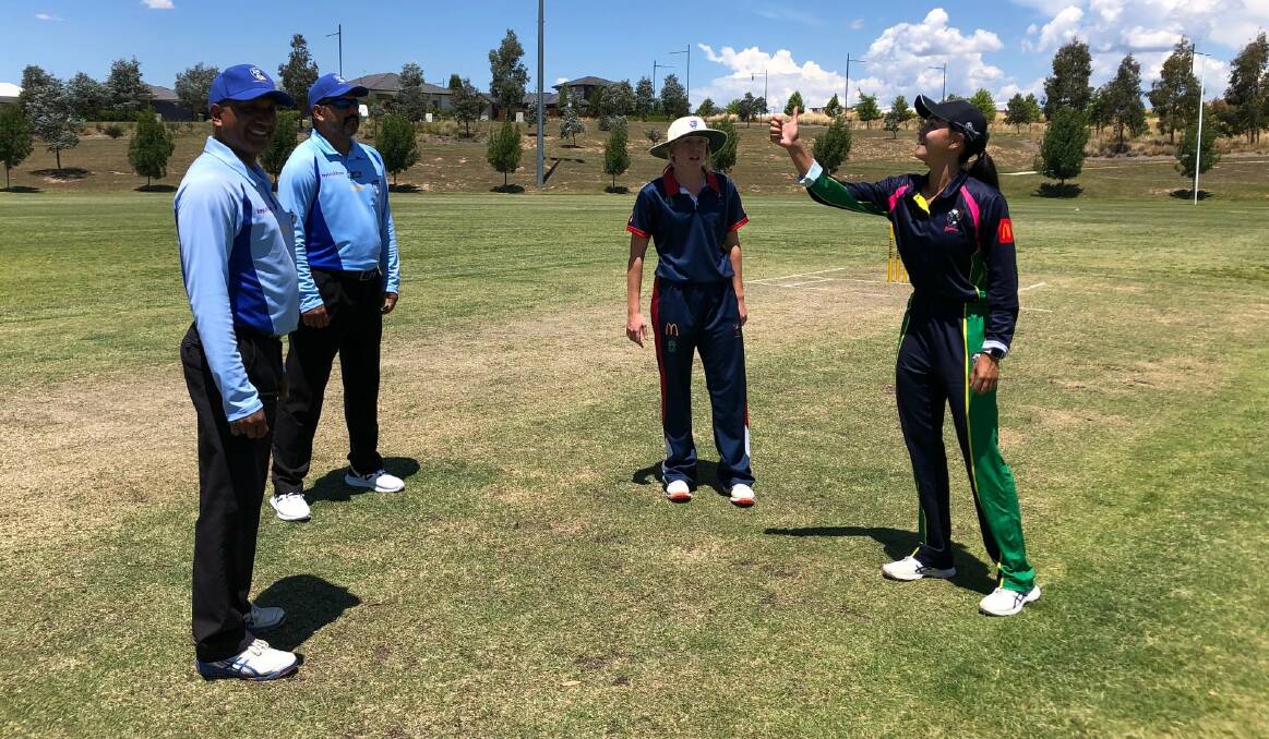 SKIPPER'S DUTIES: Corowa's Gabby Sutcliffe at the coin toss ahead of Riverina's clash against ACT-Southern District at the under-19 women's country championships.