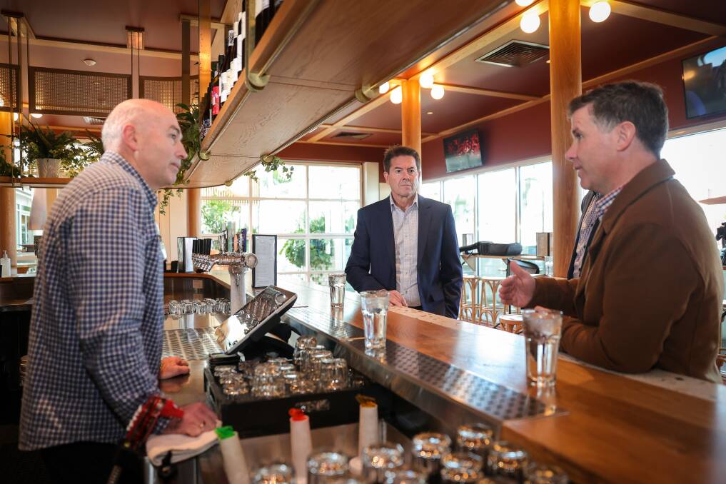 TIMELY BOOST: NSW Minister for Hospitality and Racing Kevin Anderson joined Albury MP Justin Clancy on Monday to announce a support program to address staff shortages in the hospitality industry. Picture: JAMES WILTSHIRE
