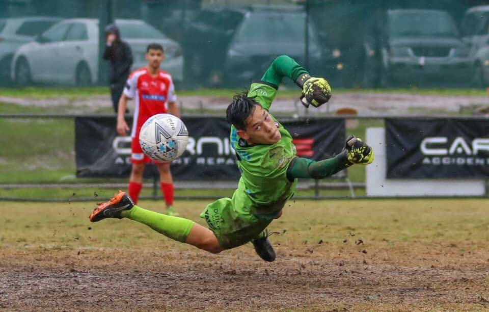 TOP SAVE: This photo of Murray United's Will Haberfield was recognised as Football Victoria's Best Football Image of 2019. Picture: MARK WATSON
