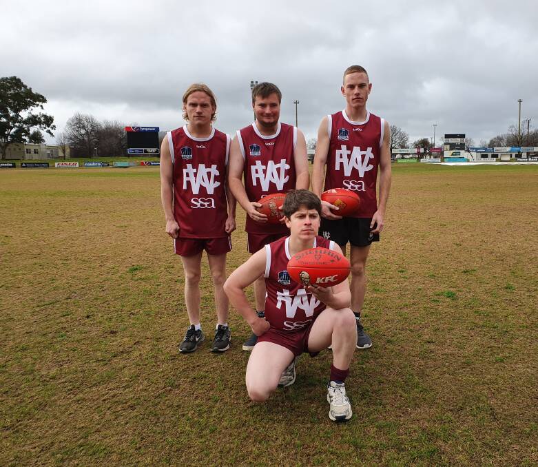 NATIONAL STAGE: Heath McDonald, Zach Pearce, Jarrod Redcliffe, Jack Stevens (front) and Tyson Harris (not pictured) lined up for Vic Country and NSW/ACT in day one of the AFL National Inclusion Carnival in Sydney on Tuesday.