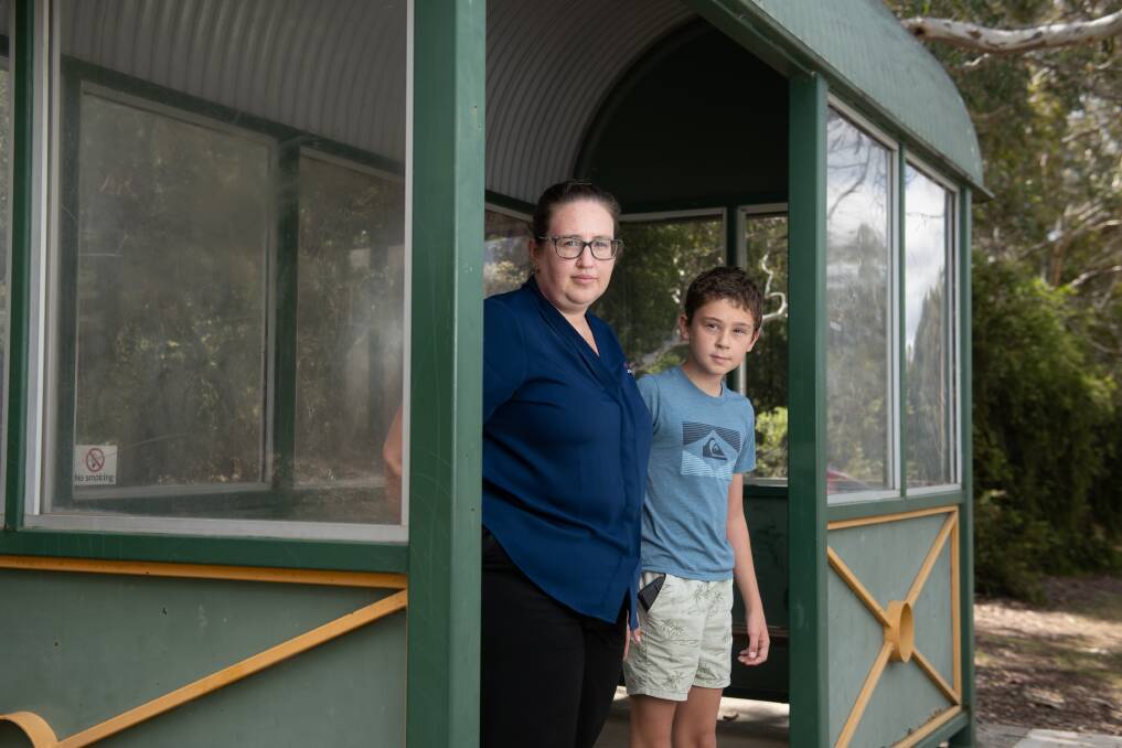 Baranduda's Christine Barnett is frustrated that her son Lachlan, 12, doesn't have a seat on the school bus as he starts high school at Catholic College Wodonga in 2024. Picture by Tara Trewhella