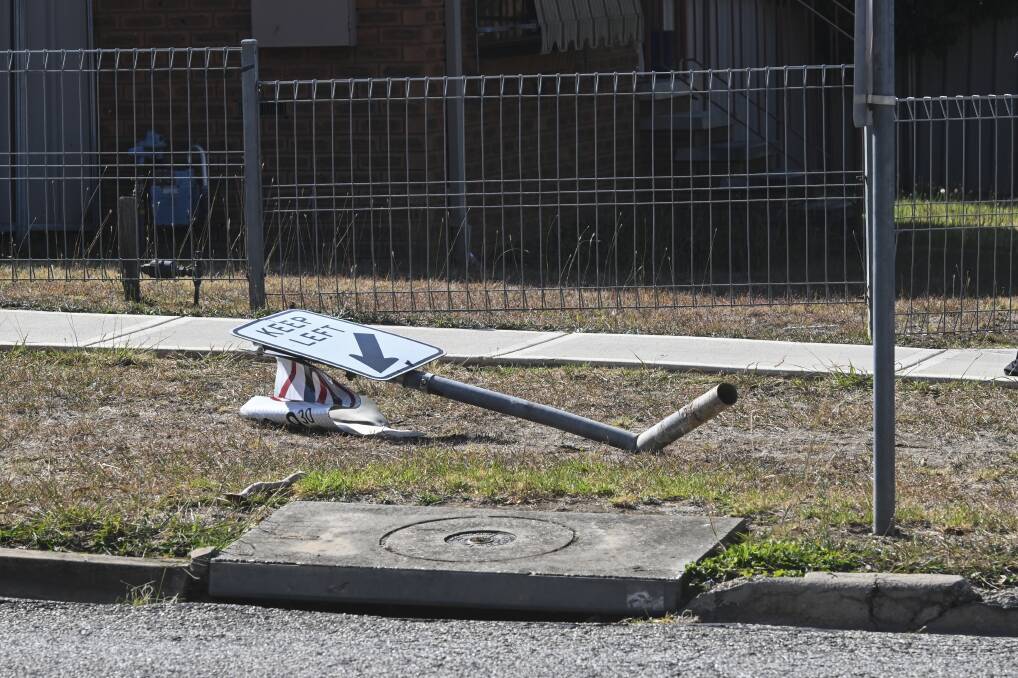 A keep left sign was dislodged from the ground as a result of the single-vehicle crash on Silva Drive in West Wodonga on Thursday, March 28.