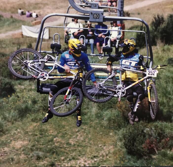 FLASHBACK: Mark and David McDougall taking the chair lift during a race at Mount Buller in the 1990s.