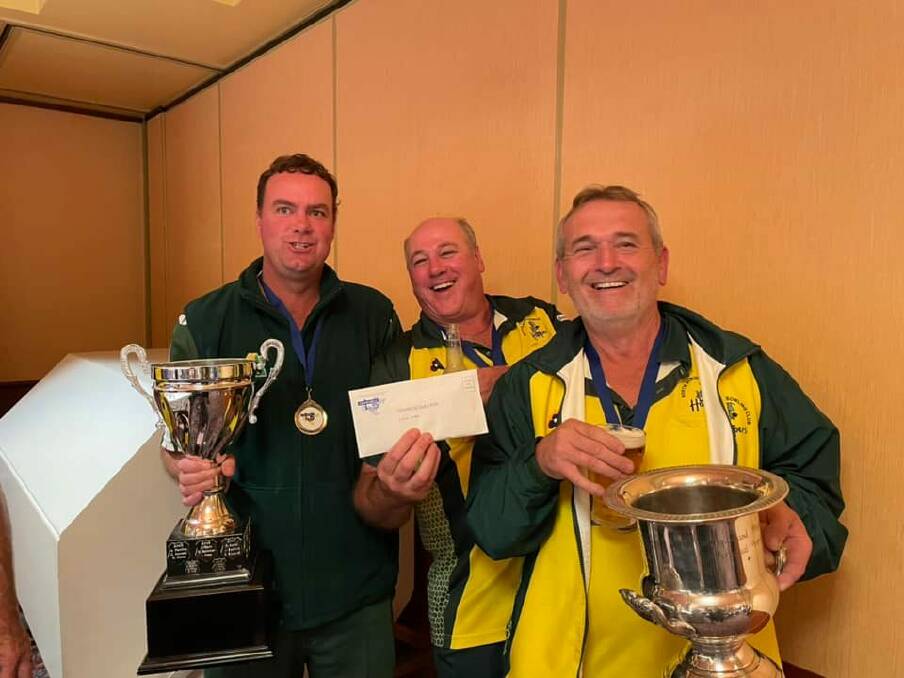 UNDEFEATED: North Albury's Stephen Broad, Troy Campion and Ed Simmons celebrate after winning the 40th Commercial Club Classic. They shared $3000 in prize money.