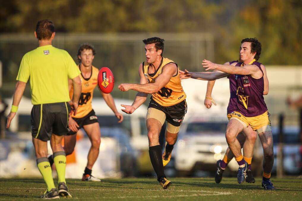 REPRESENTATIVE: Myrtleford star Matt Dussin during the Ovens and Murray's most recent win against Goulburn Valley in 2017.