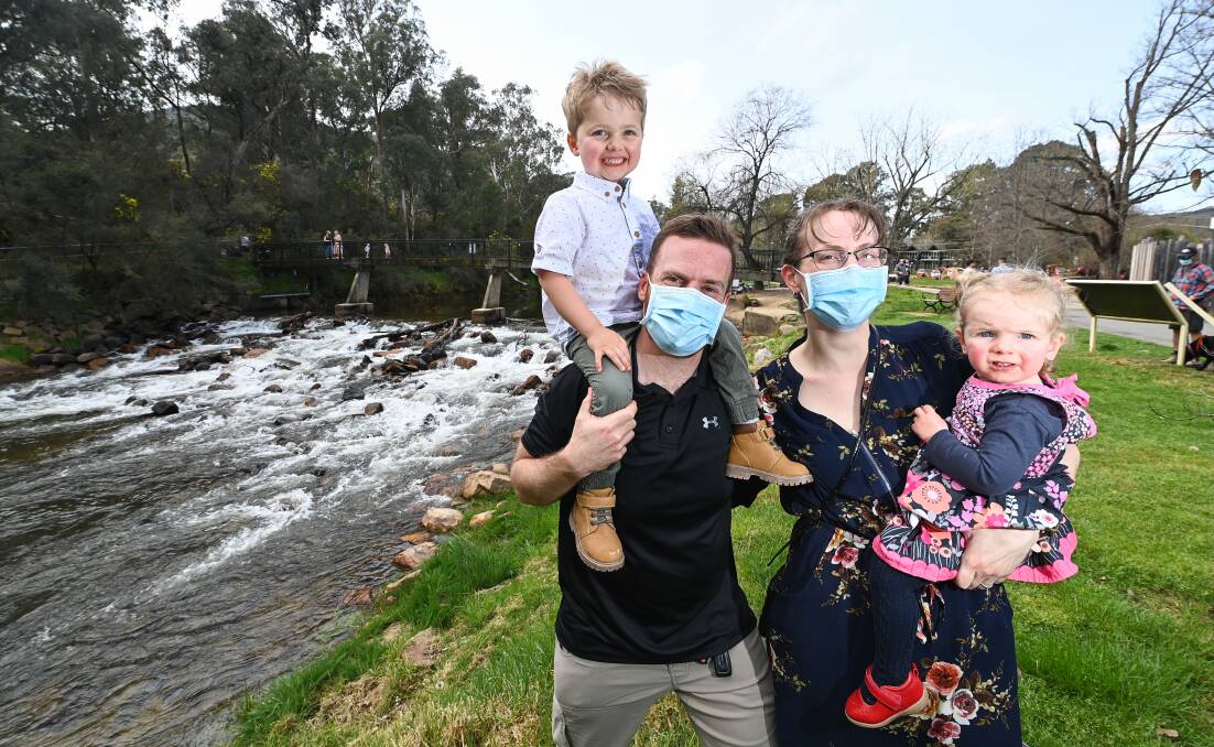 OUT AND ABOUT: Baranduda's Murray Keogh, with wife Jenny and children Ryan, 4 and Sophia, 2, enjoying their day at Bright. Picture: MARK JESSER