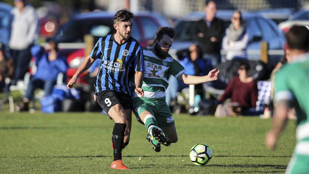 HUGE THREAT: Myrtleford's Arron Redman will be one to watch for Cobram throughout Sunday's AWFA senior men's match of the round. Picture: JAMES WILTSHIRE