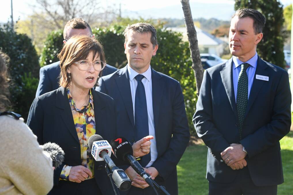 Victorian Health Minister Mary-Anne Thomas addressing the media at Albury hospital on Wednesday, September 6. Picture by Mark Jesser