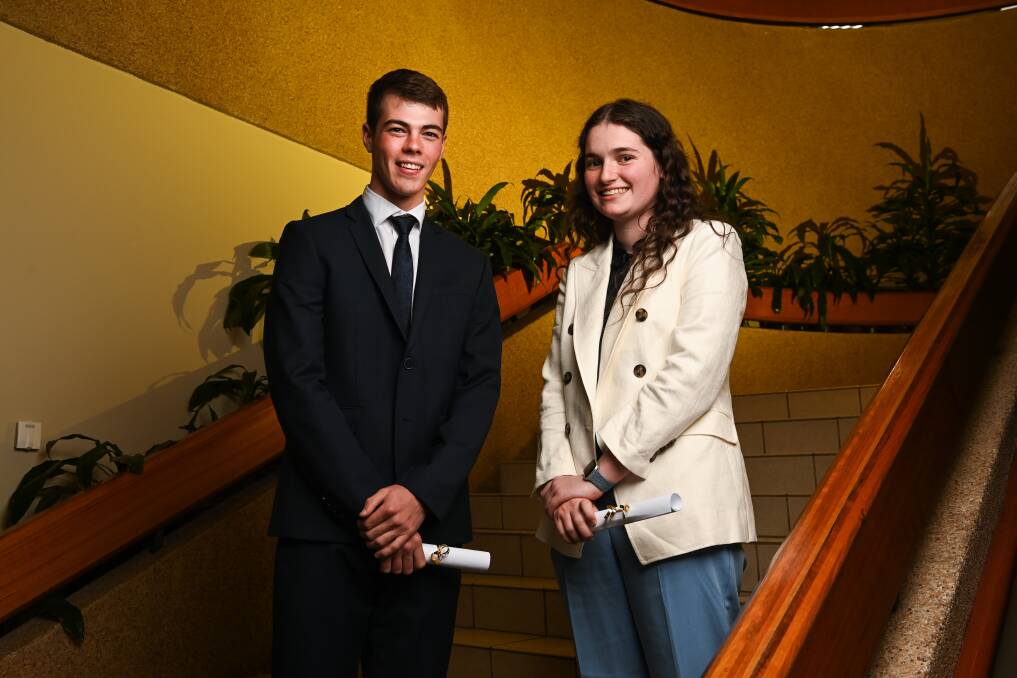 Albury students Lachlan Carty and Charlotte Benson are the recipients of Albury Council's 2023 medical scholarships. Both are planning to have careers as doctors in rural and regional Australia. Picture by Mark Jesser