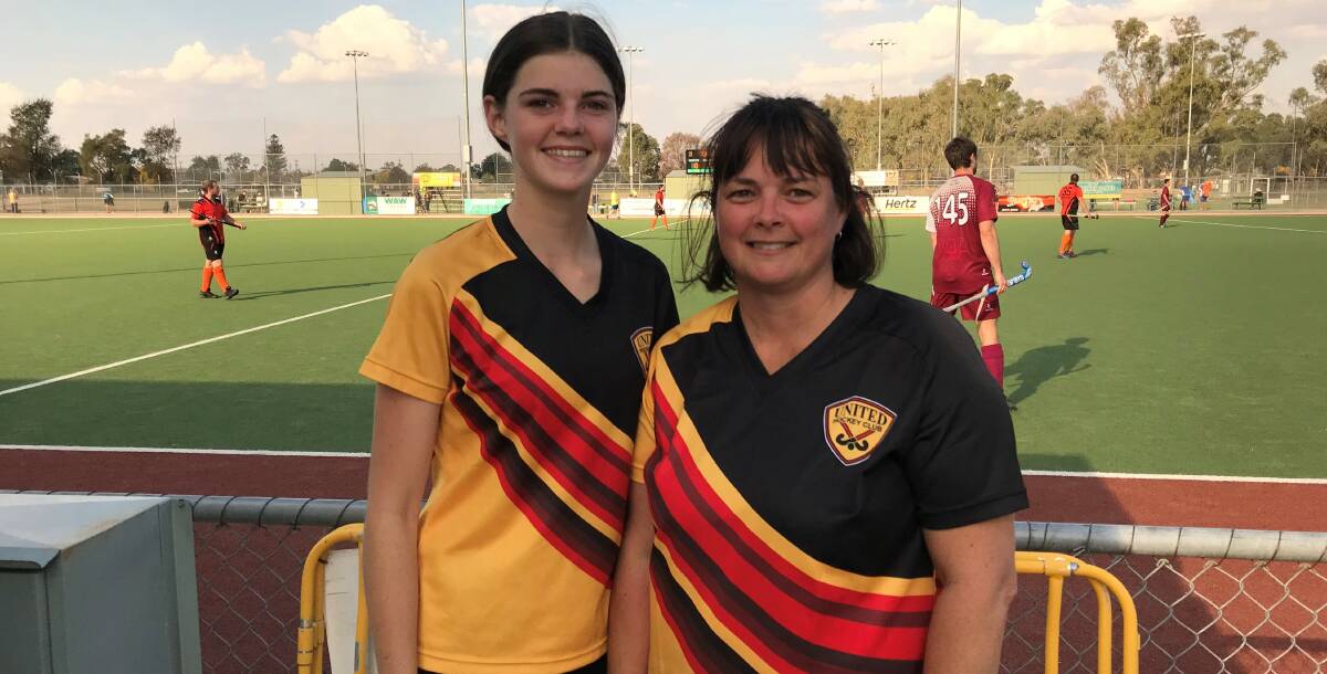 FAMILY ACT: Mother-daughter combination Bella and Kylie Heagney played in the victorious CR United division one women's side against Wombats-Beechworth at Albury Hockey Centre on Sunday.
