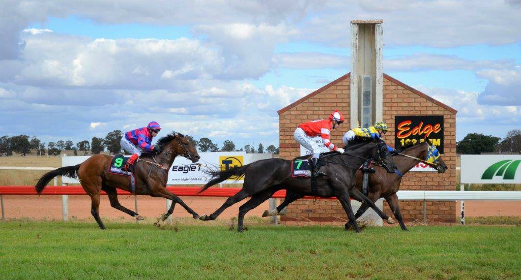 FIRST PAST THE POST: Jerilderie's Brooke Sweeney rides Frisky Cruiser to victory at last year's Finley Autumn Cup at Berrigan and District Race Club.