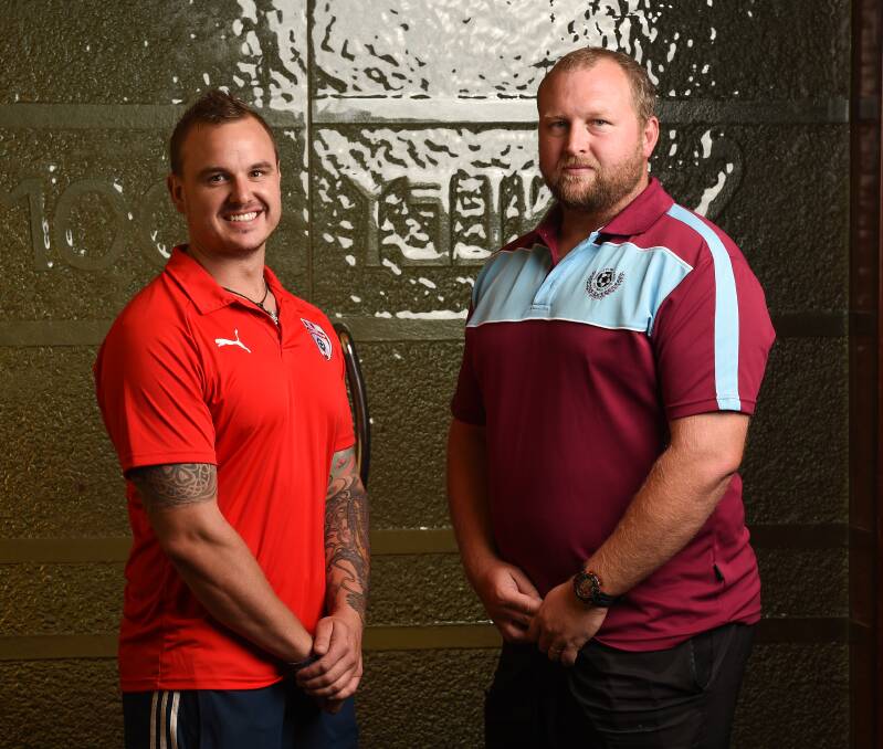 DERBY RIVALS: Wodonga Diamonds assistant coach Daniel Millynn and Twin City coach Shaun Wilhelm ahead of their round one clash on Sunday. Pictures: MARK JESSER