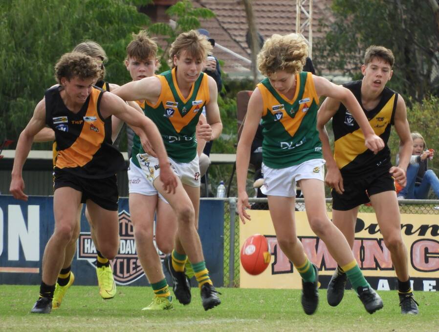 HOPPERS ON THE HUNT: Ollie Bruce going for the ball for North Albury's under-16s against Albury at Bunton Park. Picture: JACINTA CLARKE