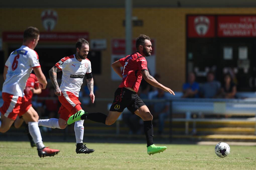 TAKE OFF: Zac Walker leaves the Kingston City defence behind during Murray United's FFA Cup clash last weekend. Picture: MARK JESSER