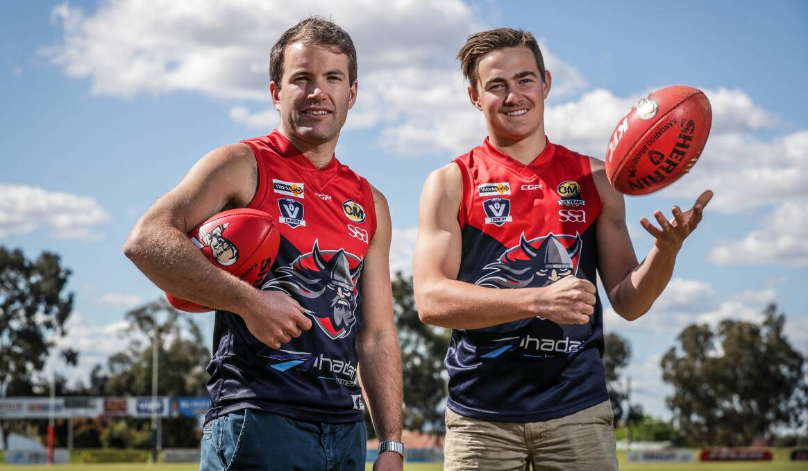 RED AND BLUE: Wodonga Raiders' Reece Corcoran and Cooper Daly are chasing back-to-back reserves flags on Sunday. Picture: JAMES WILTSHIRE