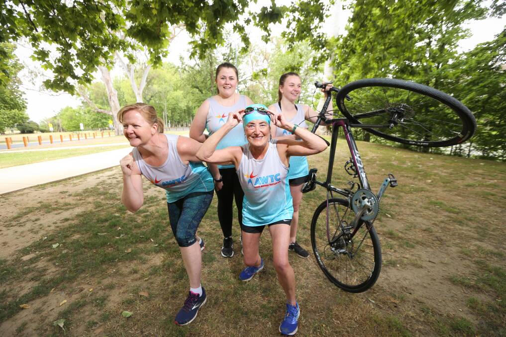 ON YOUR MARKS: Kim Summers, Lauren Mitchell, Nadia Mellor and Amelia Summers ahead of the Albury Wodonga Triathlon Club's women's only triathlon on Sunday. Picture: JAMES WILTSHIRE