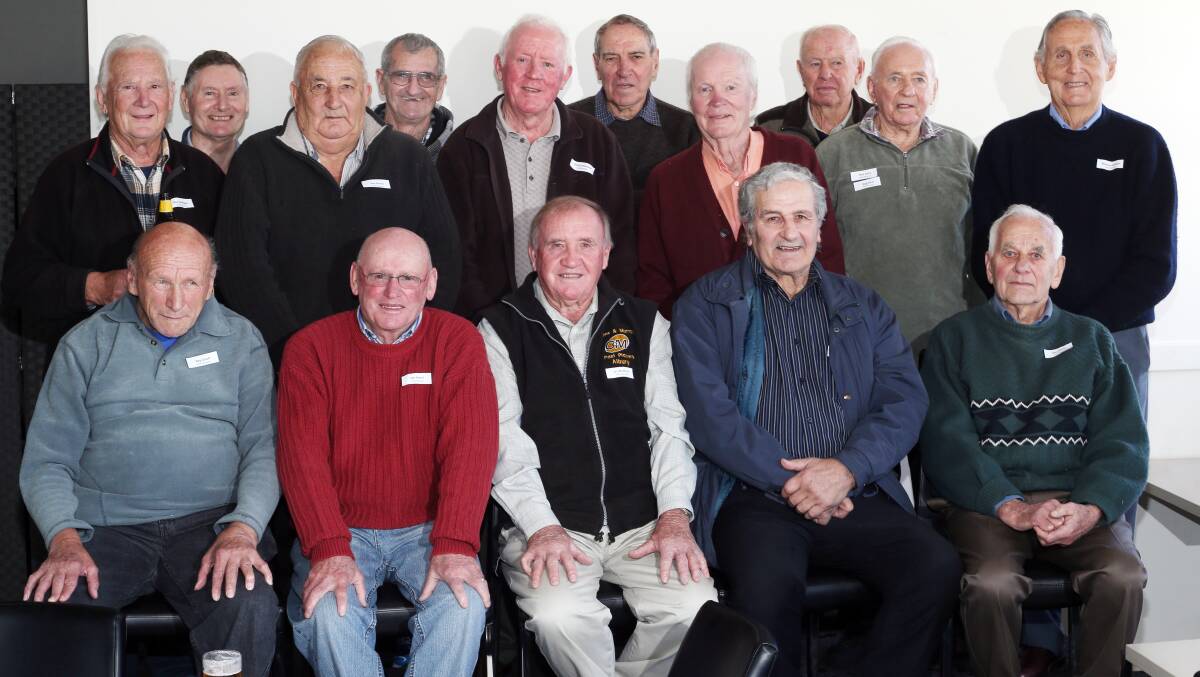 RESPECTED: Merv Curphy (back row, fourth from left) at a reunion for Albury's 1956 senior premiership, died peacefully in hospital on December 27.