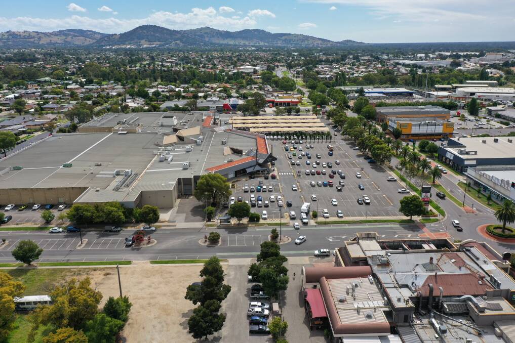 An aerial image of Wodonga Plaza in 2022. Picture by Mark Jesser