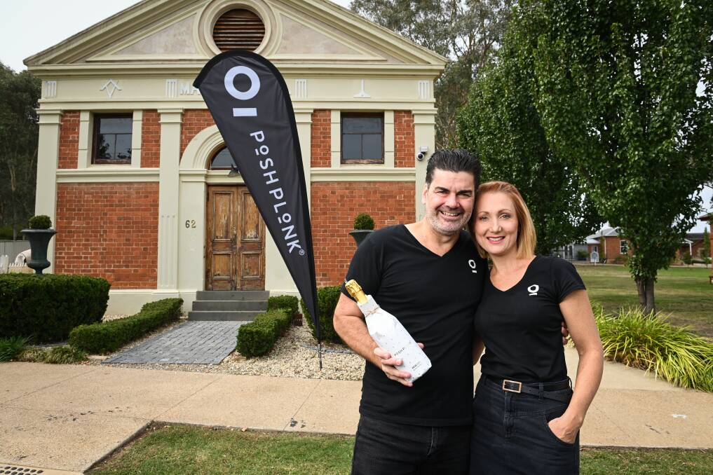 Posh Plonk owners Matt and Karen Daly are selling the restored Masonic Hall building at Chiltern to expand on the business in Queensland. Picture by Mark Jesser 