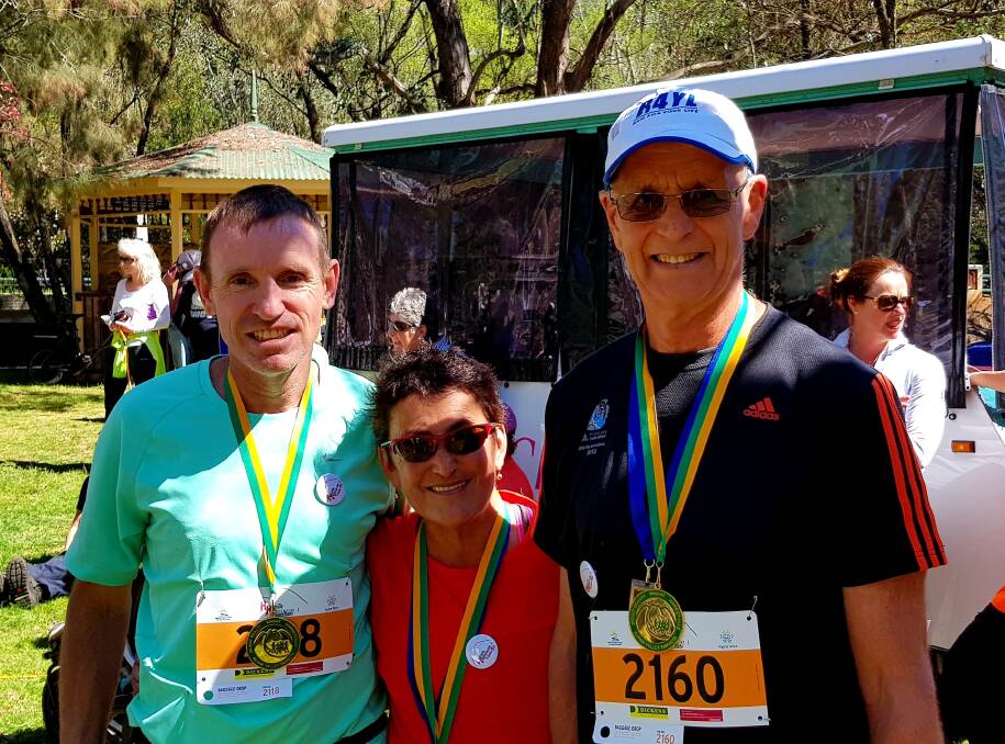 RUNNING MACHINES: Wodonga Athletics Club members Kevin Muller, Nadia Mellor and Mike Mellor following the Harrietville Half Marathon.
