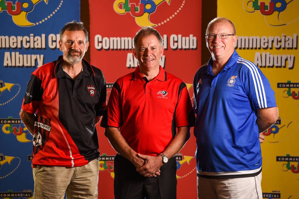 IT'S TIME: Tom Marshall, Chris Pidd and Cam Burns at the AWFA season launch. Pictures: MARK JESSER